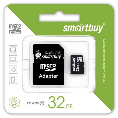 Карта памяти SmartBuy MicroSDHC 32Gb Class 10 + SD adapter (SB32GBSDCL10-01)  - фото