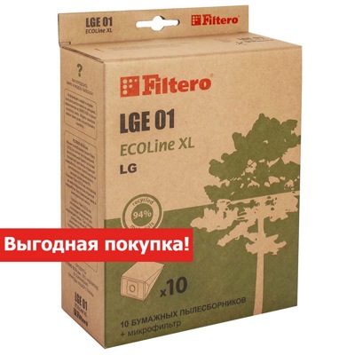 Filtero LGE 01 ECOLine XL  Мешки-пылесборники  10 шт + микрофильтр  - фото