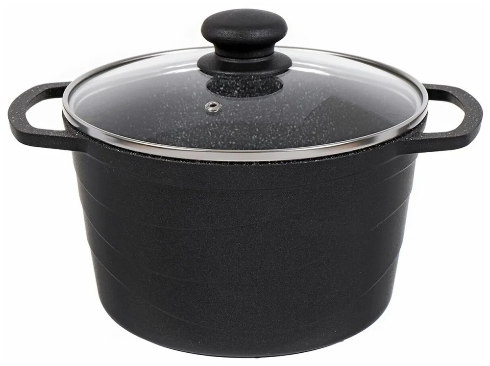 Кастрюля Нева металл посуда Neva Granite со стеклянной крышкой NG6650 5,0л - фото