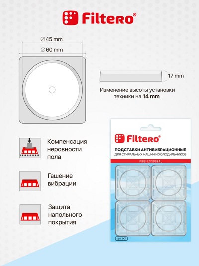 Filtero Антивибрационные подставки для стиральных машин, арт.901 - фото3